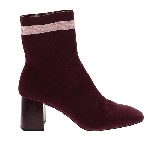 Zara Burgundy Sock Ankle Boots Stripe Booties Sz 41 - Picture 1 of 5